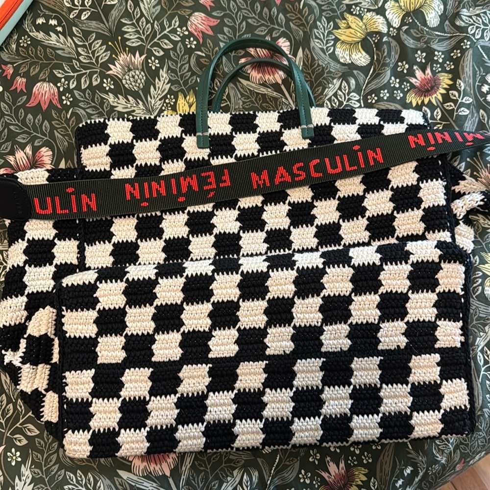 Clare V Summer Simple Tote Black White Checker